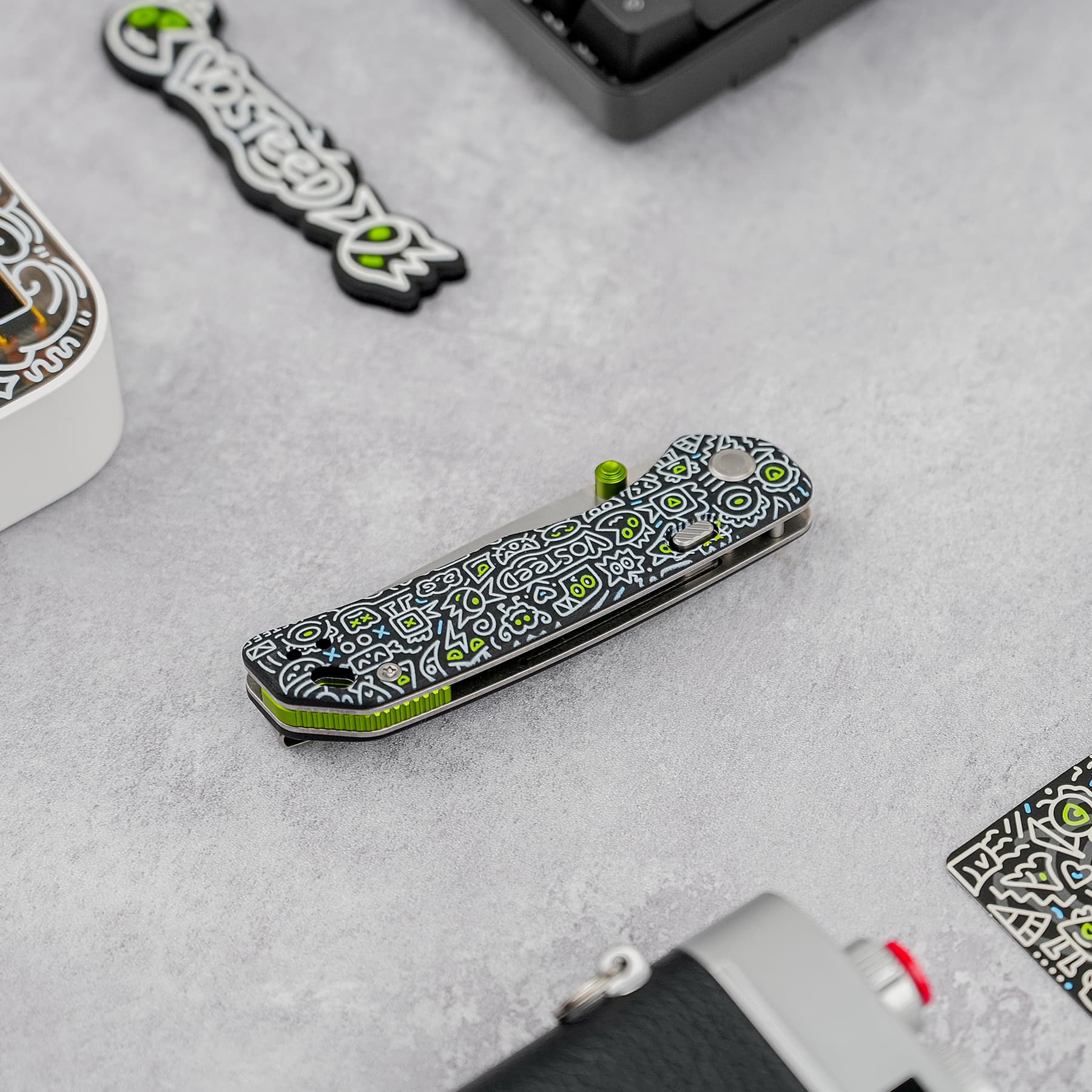 Marten 154CM Pocket Knife | Doodle Monster G10 Safety Folder