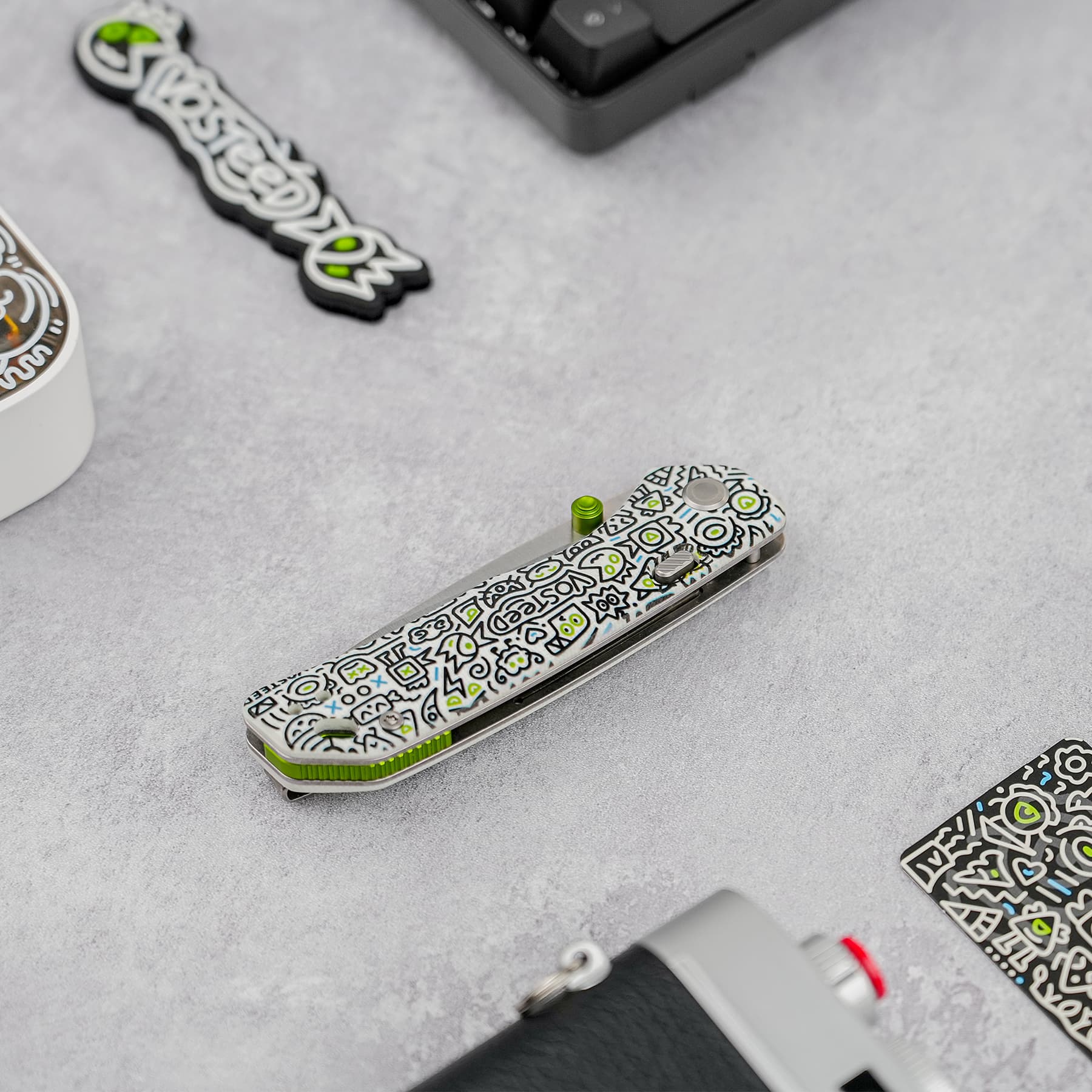 Marten 154CM Pocket Knife | Doodle Monster G10 Safety Folder