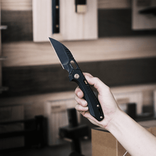Vosteed Knives RSKAOS Top Liner Lock Flipper Knife 3.46 M390 Satin  Wharncliffe Blade, Titanium Handles, Hard Case - KnifeCenter - MHET2