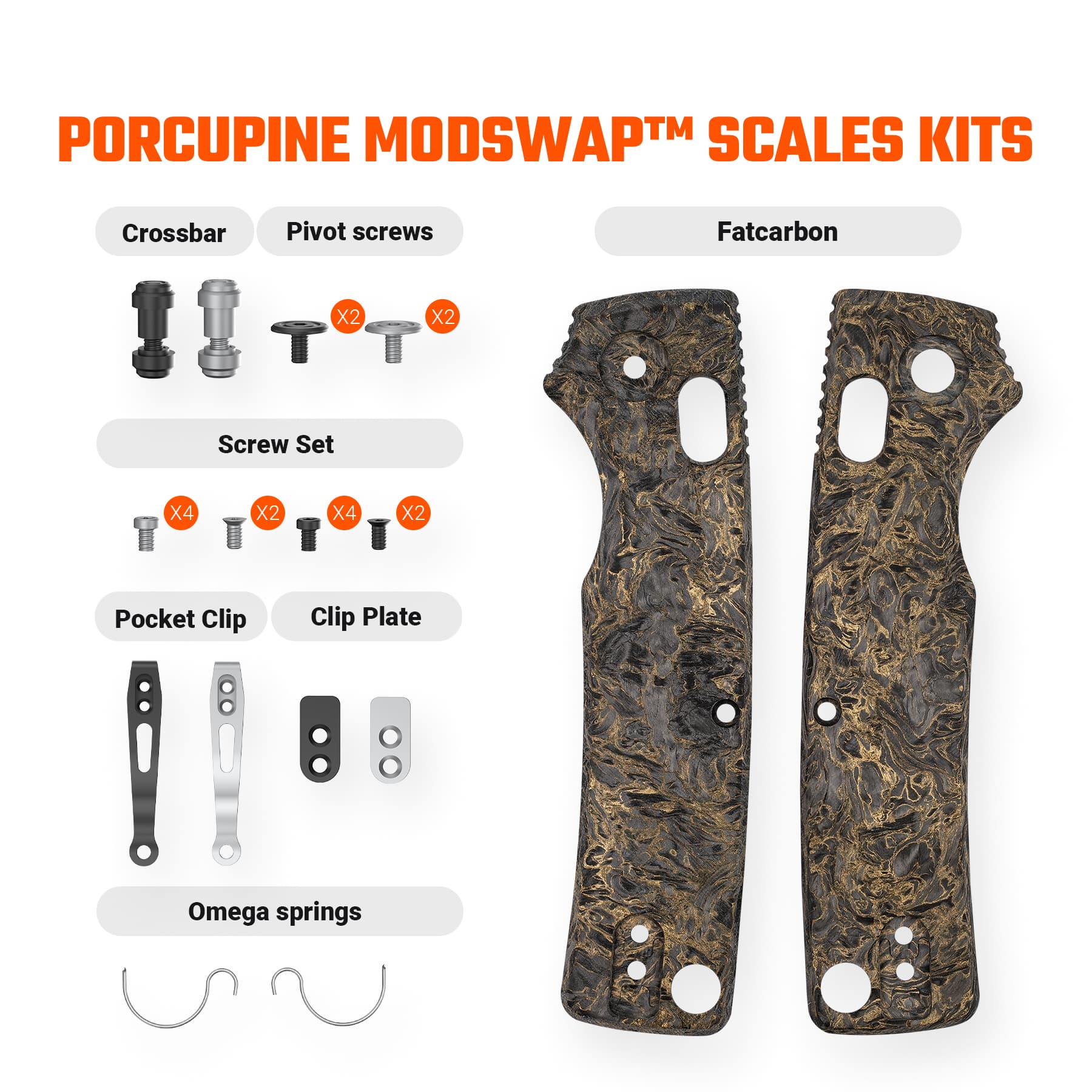 Porcupine ModSwap™ Handle Scales Kits - Dark Matter Gold Fatcarbon - W0301