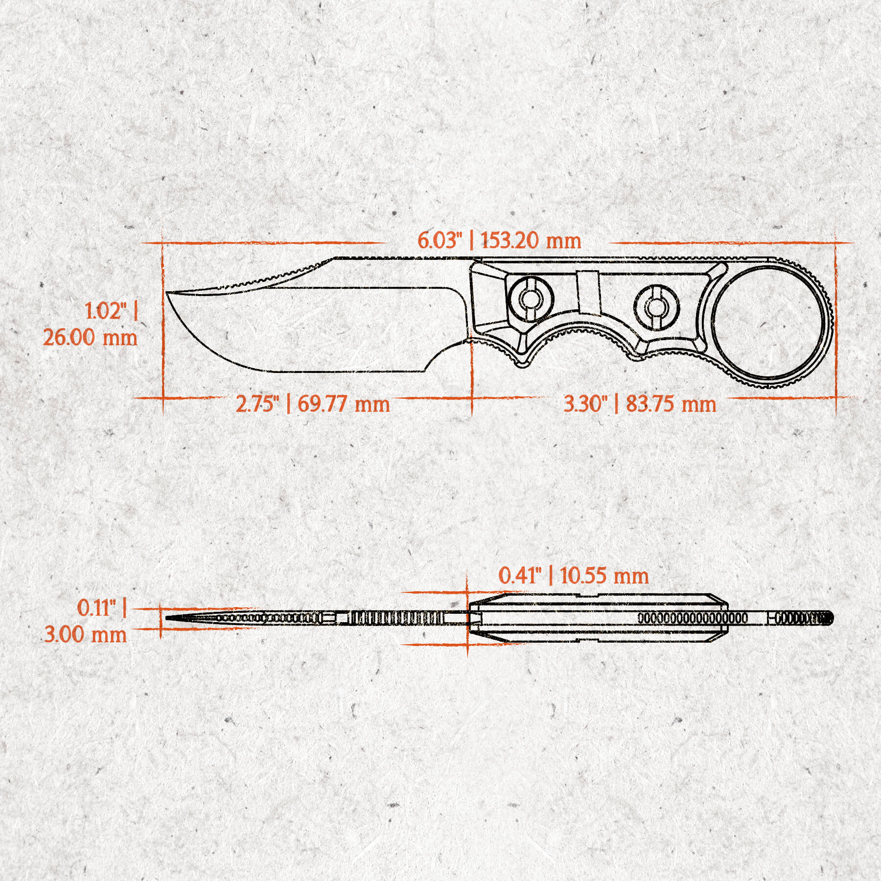 Quokka-O- Fixed Blade Knife ( 2.75" 14C28N Blade & Micarta Handle) With S.O.A.R. Clip - D0502