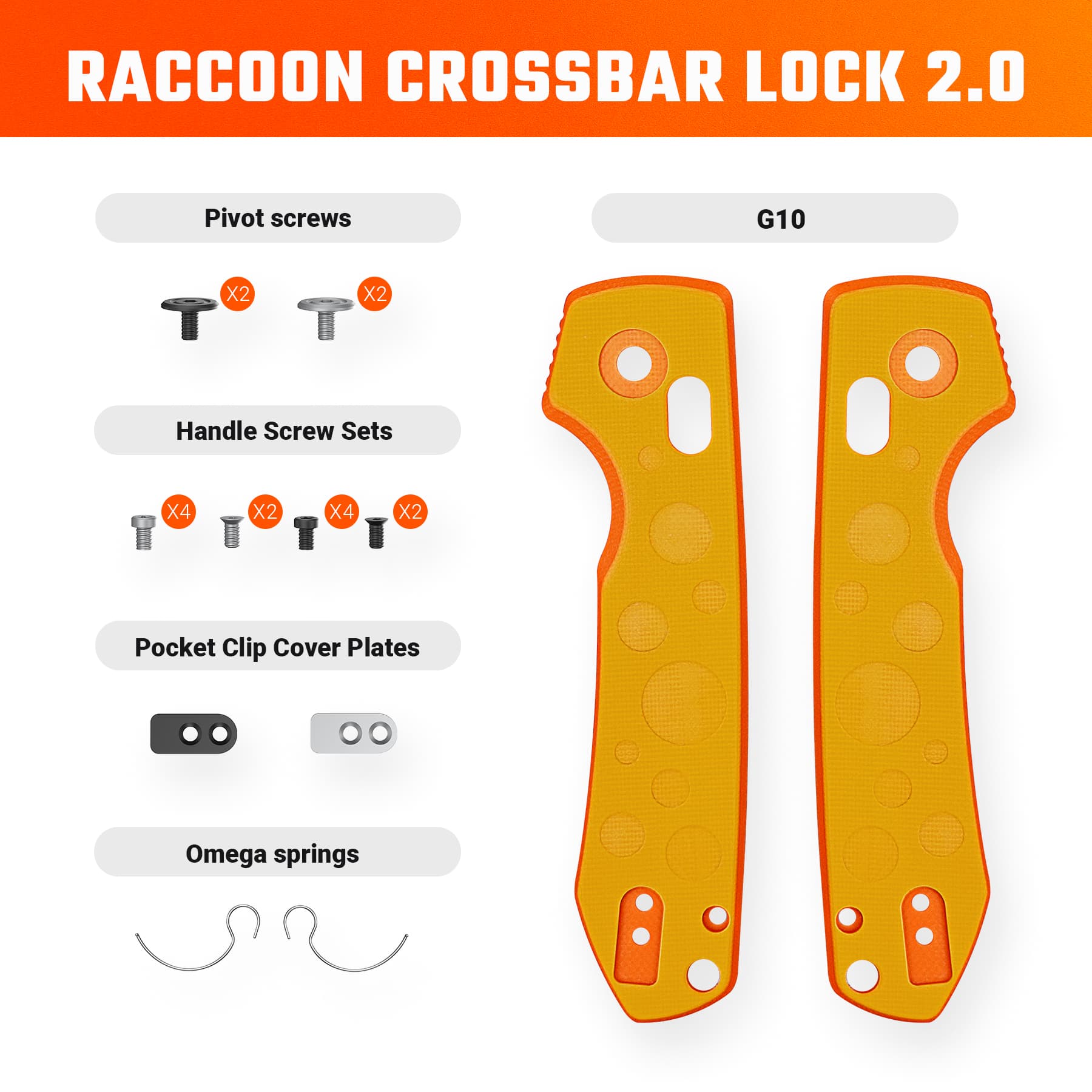 Coming Soon - Raccoon 2.0 Crossbar Lock Handle Scales Kits - Cheese Orb G10 - W0503