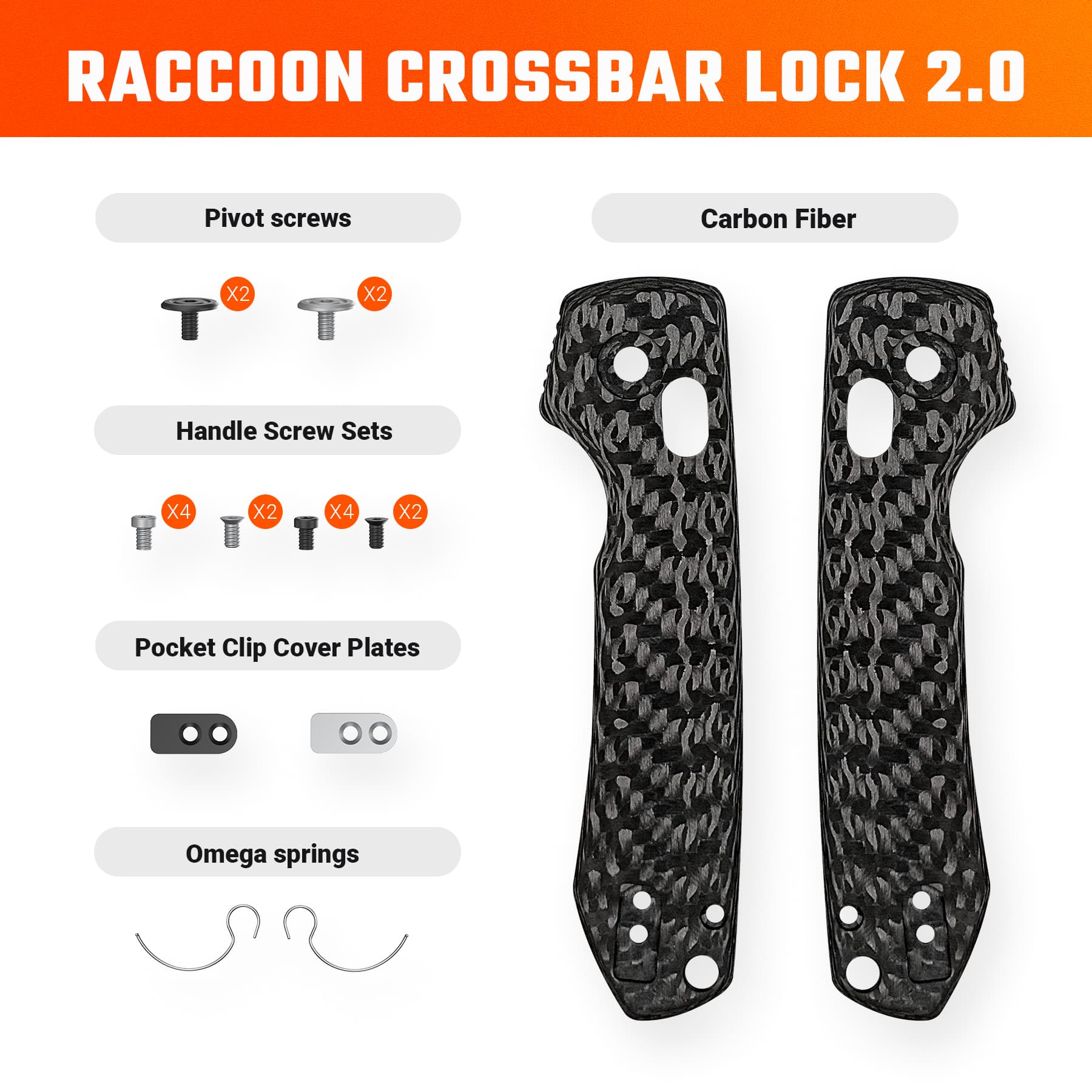 Coming Soon - Raccoon 2.0 Crossbar Lock Handle Scales Kits - Black Carbon Fiber - W0502