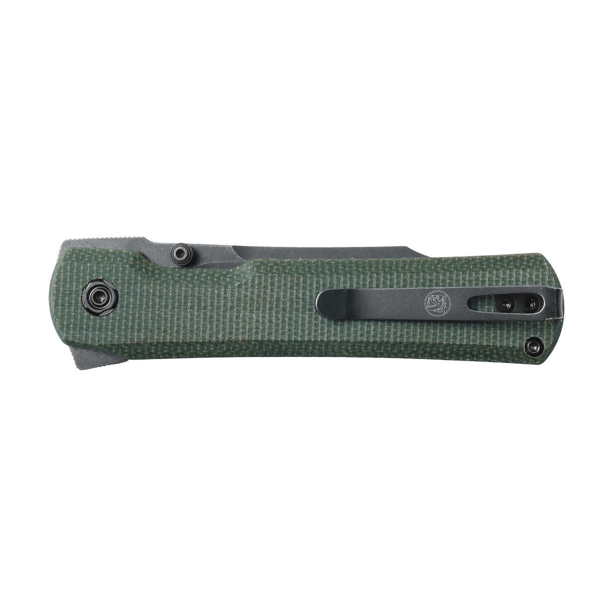 Vosteed Valkyrie knife with green Micarta handle and pocket clip