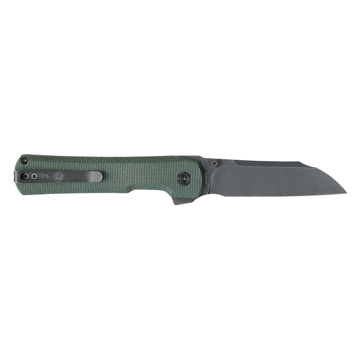 Vosteed Valkyrie knife with green Micarta handle and black stonewash Sheepsfoot blade