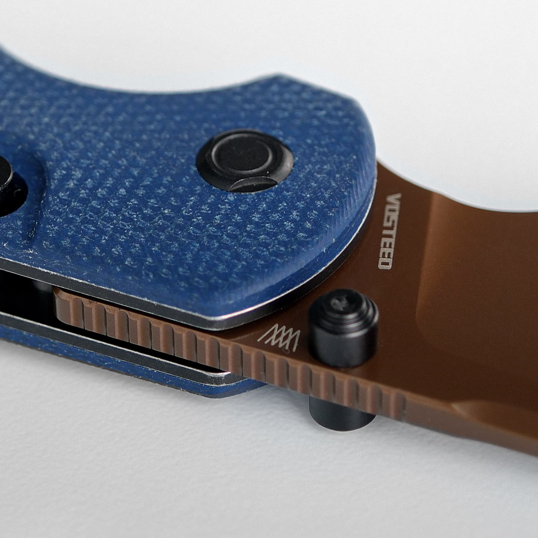 WMK exclusive Vosteed LC Thornton Folding Knife Black Micarta Handle 14C28N Copper Dune Finish A1706