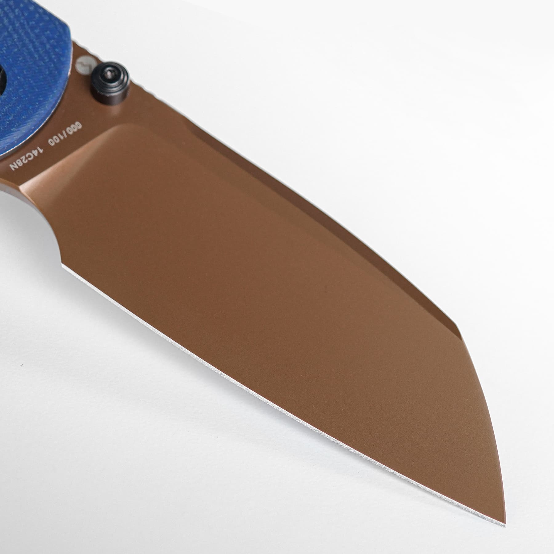 WMK exclusive Vosteed LC Thornton Folding Knife Black Micarta Handle 14C28N Copper Dune Finish A1706
