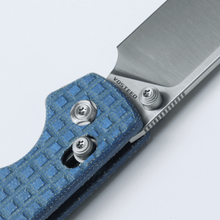 WMK EXCLUSIVE VOSTEED RACCOON CROSSBAR LOCK FOLDING KNIFE BLUE MICARTA FRAG HANDLE 14C28N PLAIN EDGE SATIN FINISH RCCWM2