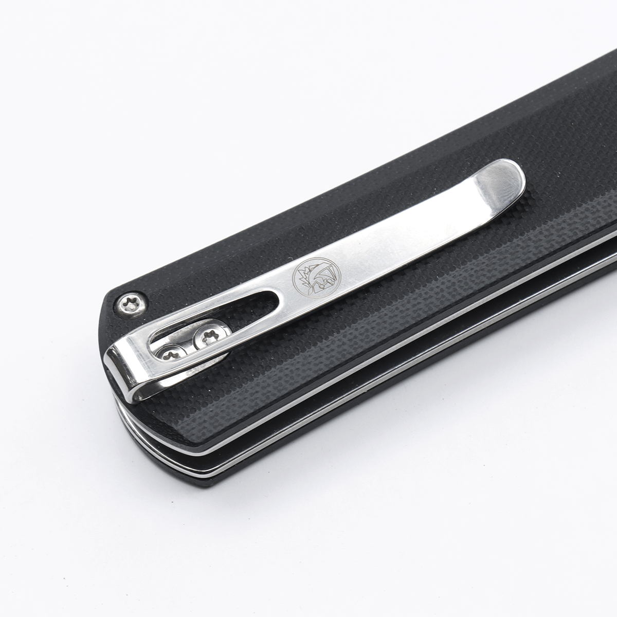 Vosteed Valkyrie knife, detail of pocket clip and handle